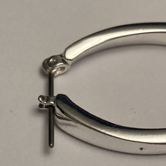 Silver Tone Hoop Earrings with Red Accents - Picture 9 of 15